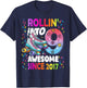 Rollin Into 9 Awesome Since 2017 Colorful Birthday Skating T-Shirt - T-Shirt | Navy