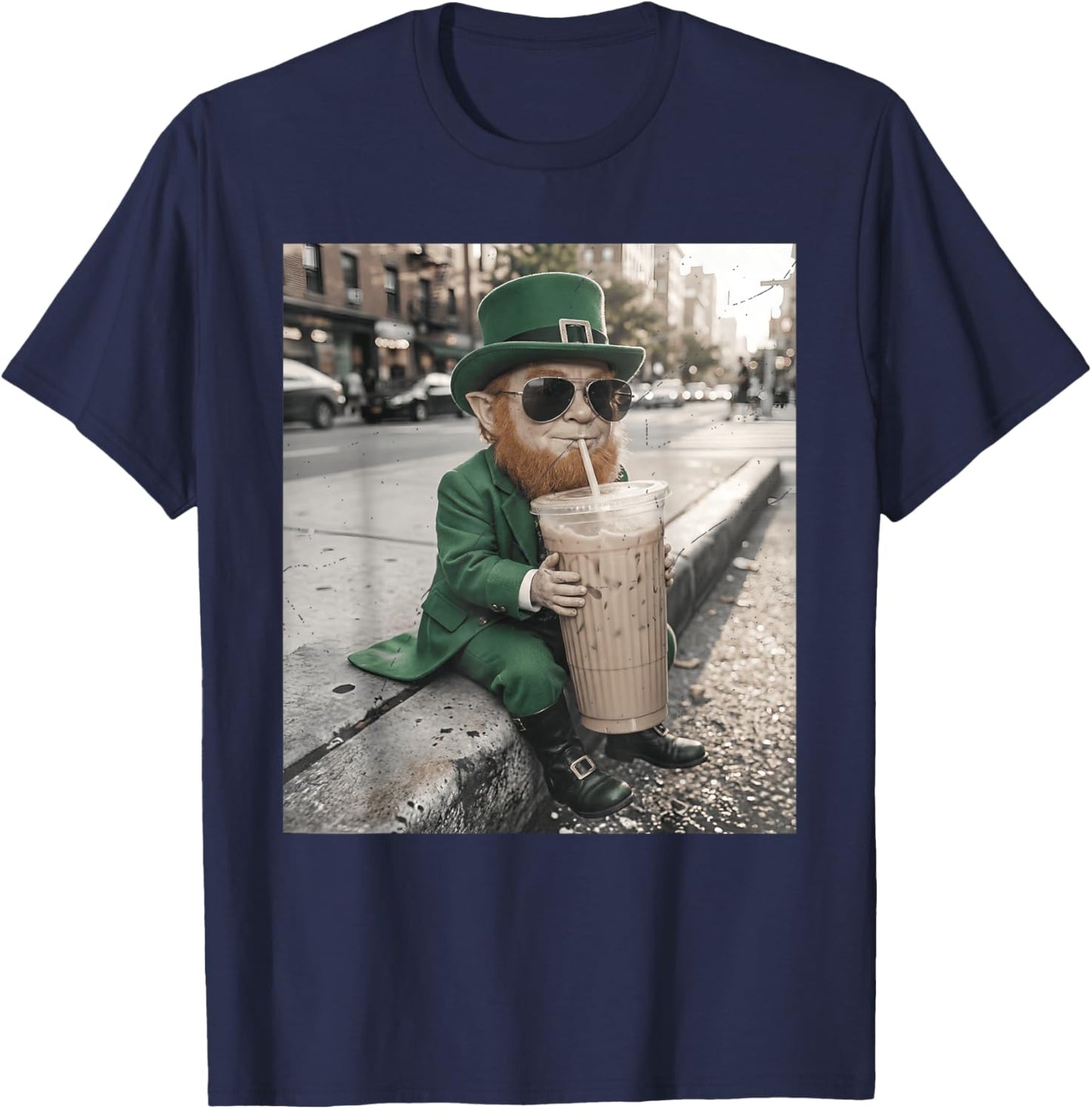 St Patricks Day Leprechaun Iced Coffee Cold Brew T-Shirt - T-Shirt | Navy