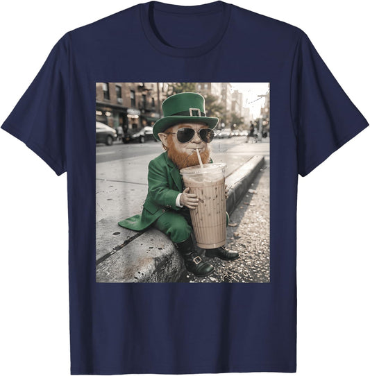 St Patricks Day Leprechaun Iced Coffee Cold Brew T-Shirt - T-Shirt | Navy