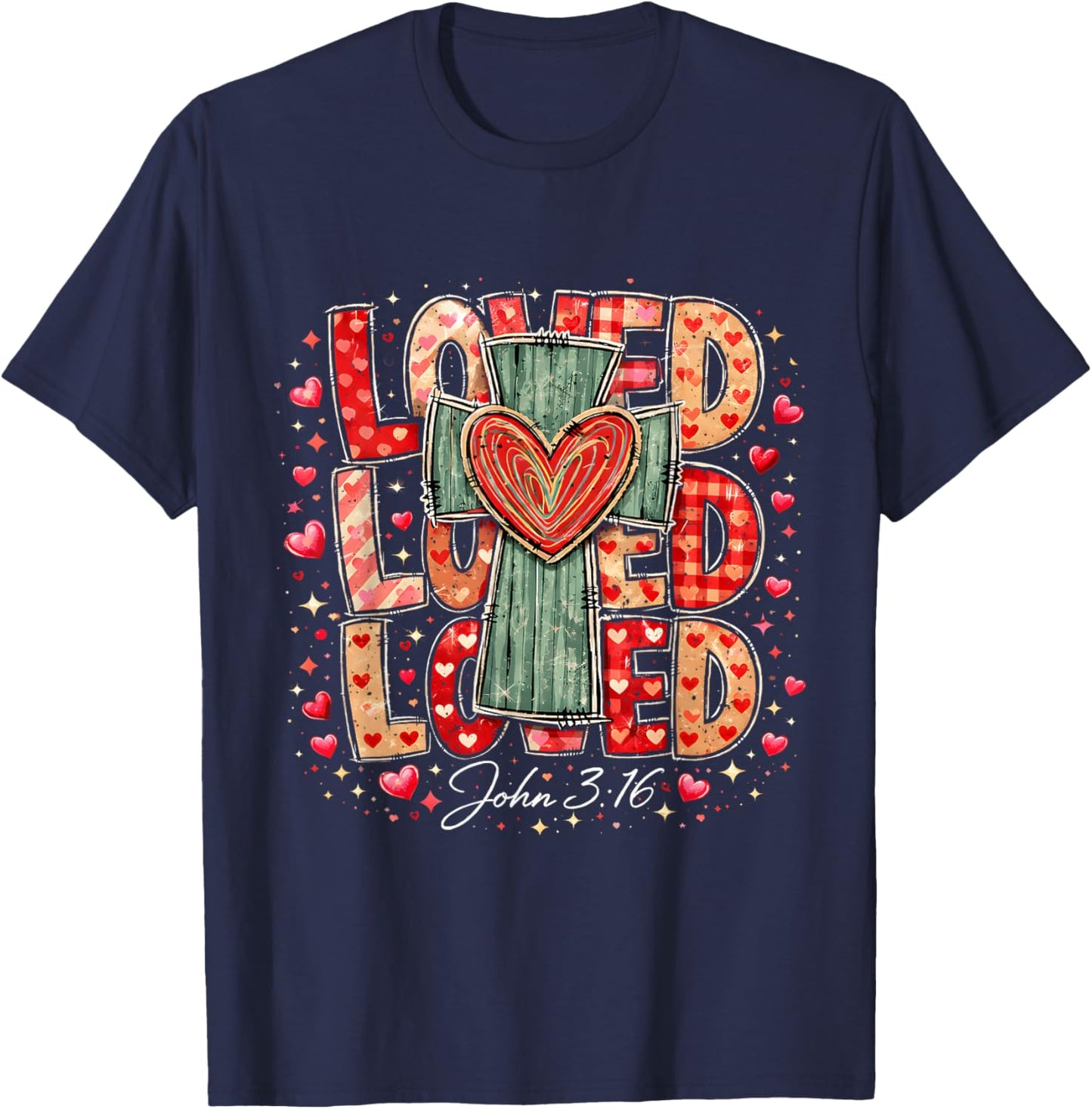 Loved John 3:16 Cross Valentine Jesus Christian Gift T-Shirt - T-Shirt | Navy
