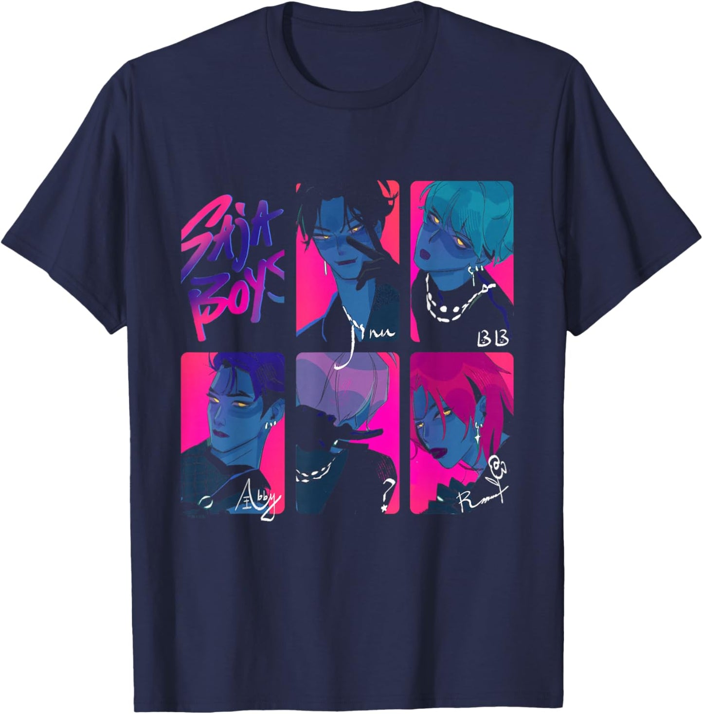 Kpop Demon Hunters Saja Boys Photocards Officially Licensed T-Shirt - T-Shirt | Navy