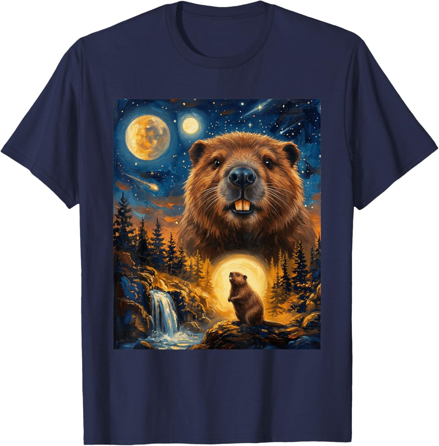 Beaver Howling to The Moon T-Shirt - T-Shirt | Navy