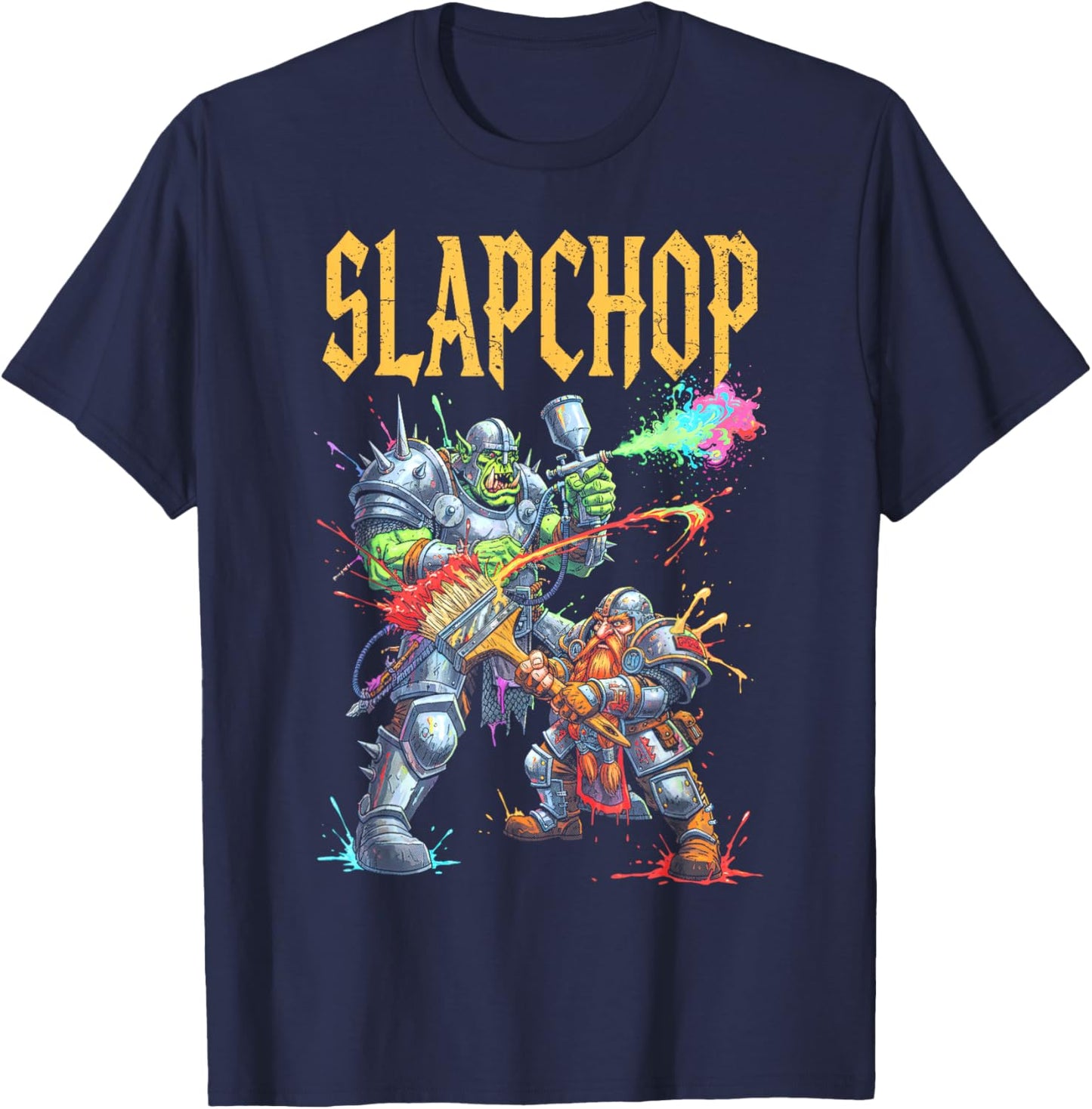 Mini Painter Slapchop Fantasy Miniature Orc Dwarf Airbrush T-Shirt - T-Shirt | Navy