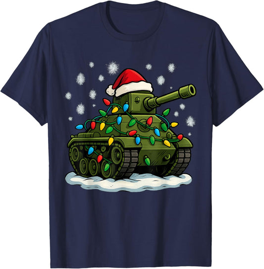 Christmas Lights Wrapped On Cute Kids Military Tank Lover T-Shirt - T-Shirt | Navy