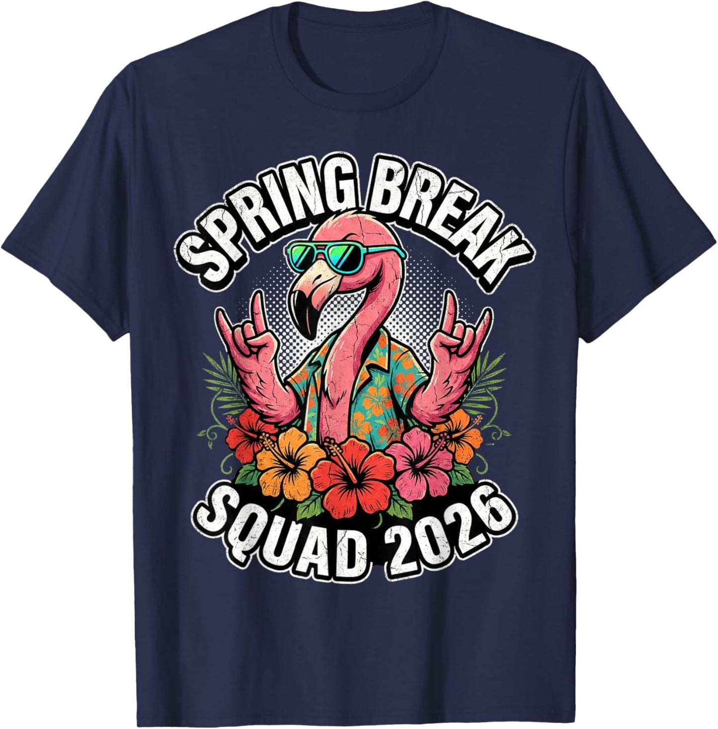 Spring Break Squad 2026 Flamingo Funny Matching Group Trip T-Shirt - T-Shirt | Navy