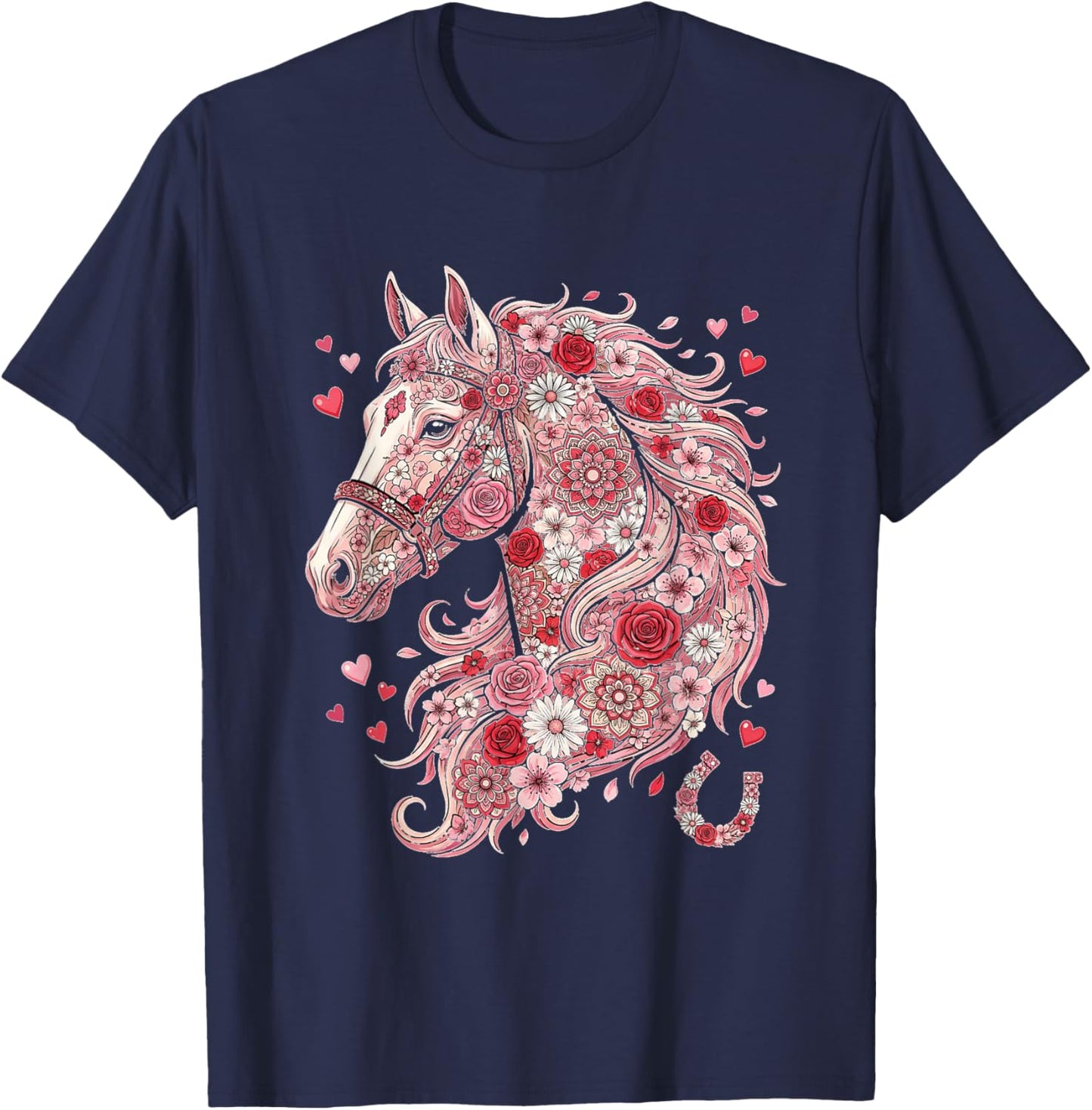 Love Horse Valentine Cute Horses Lover Valentines Day T-Shirt - T-Shirt | Navy