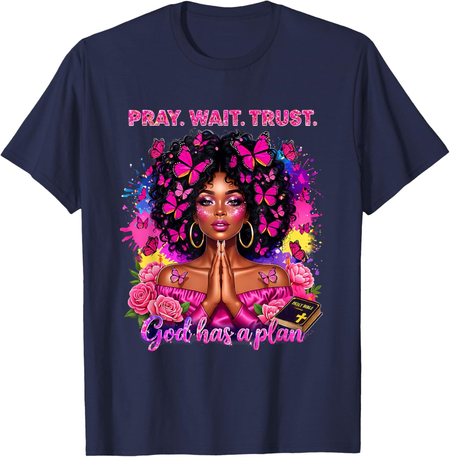 Christian Afro Faith God African American Black Women T-Shirt - T-Shirt | Navy