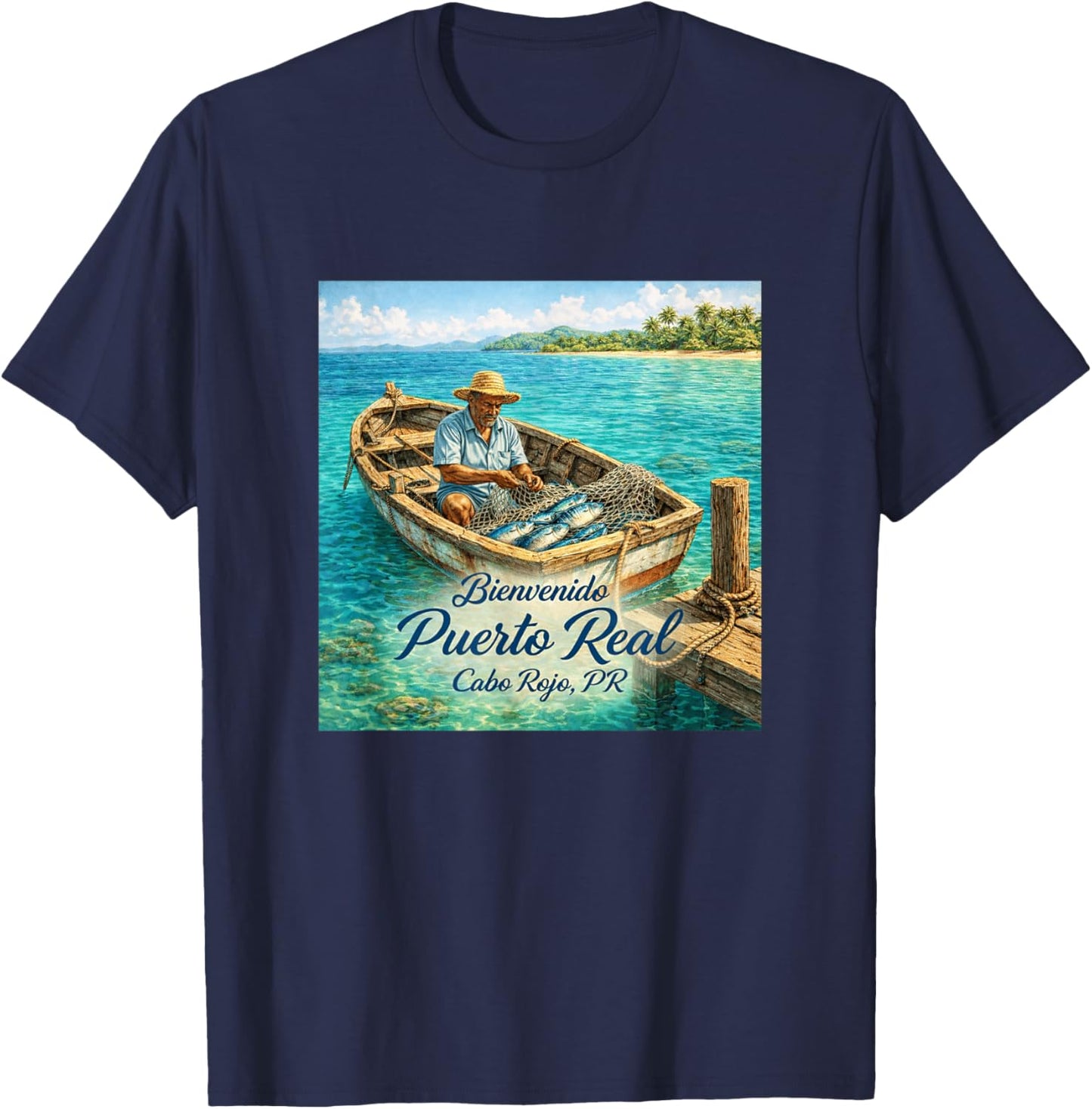 Puerto Real Cabo Rojo PR – Coastal Fishing Village Design T-Shirt - T-Shirt | Navy