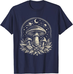 Celestial Mushroom Moon Planet Witchy Fungi Forest T-Shirt - T-Shirt | Navy