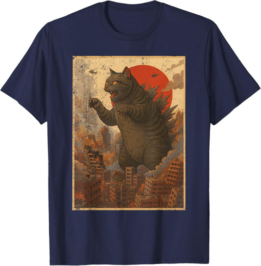 Funny Catzilla Cat T-Shirt - T-Shirt | Navy