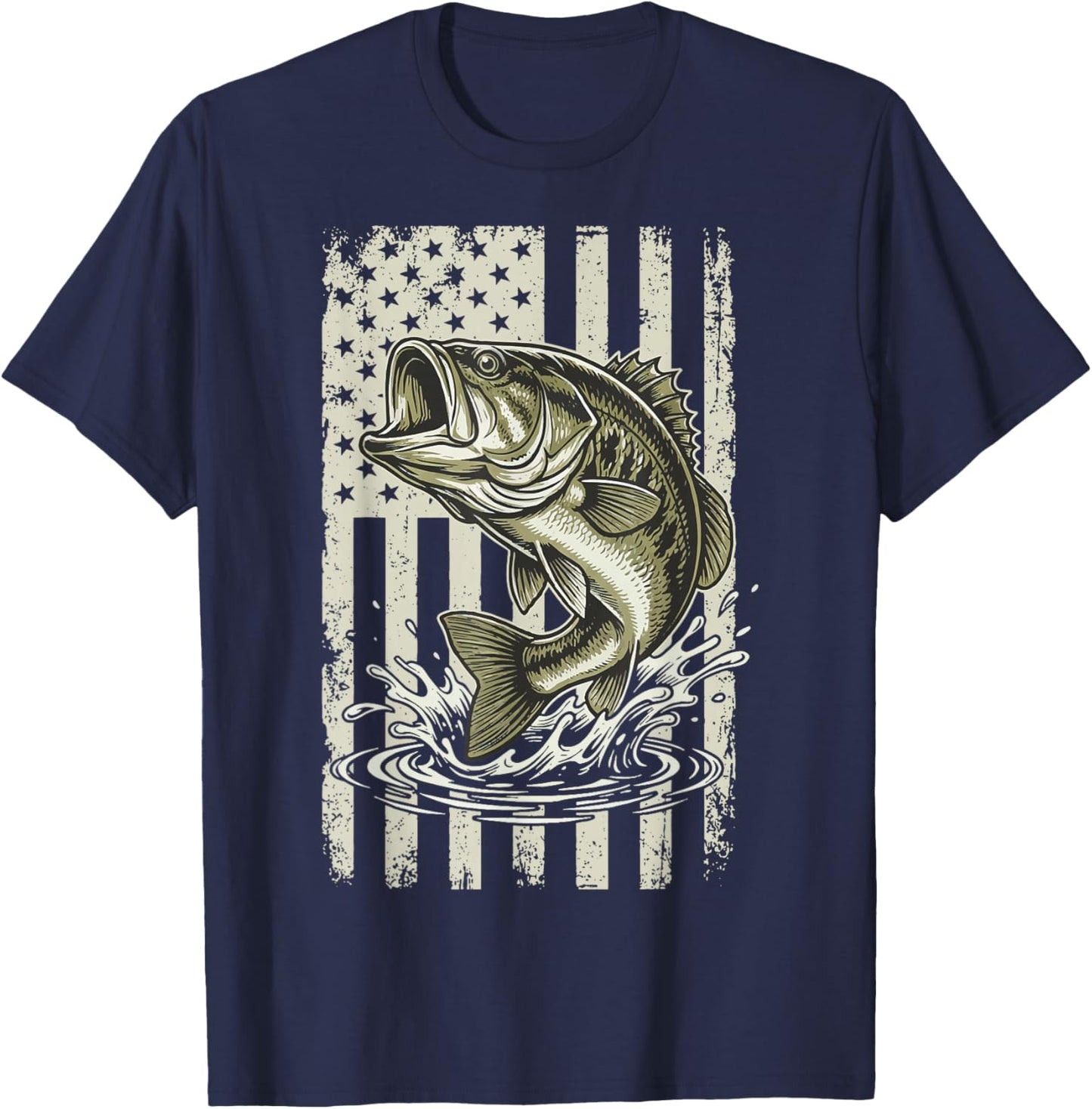 Bass Fish USA Flag Fishing 4th of July Patriot T-Shirt - T-Shirt | Navy
