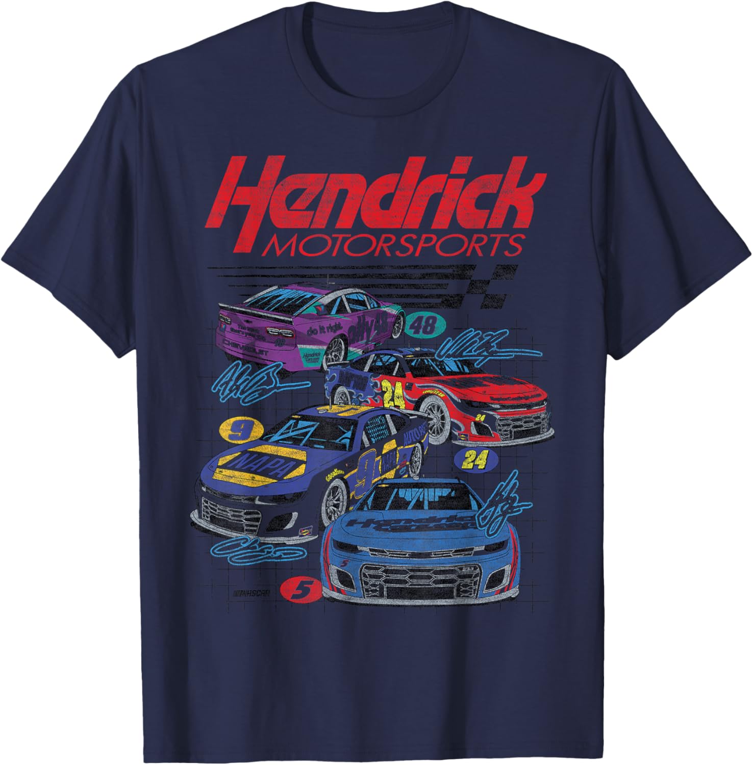 NASCAR - Hendrick Motorsports - Team Cars and Signatures T-Shirt - T-Shirt | Navy