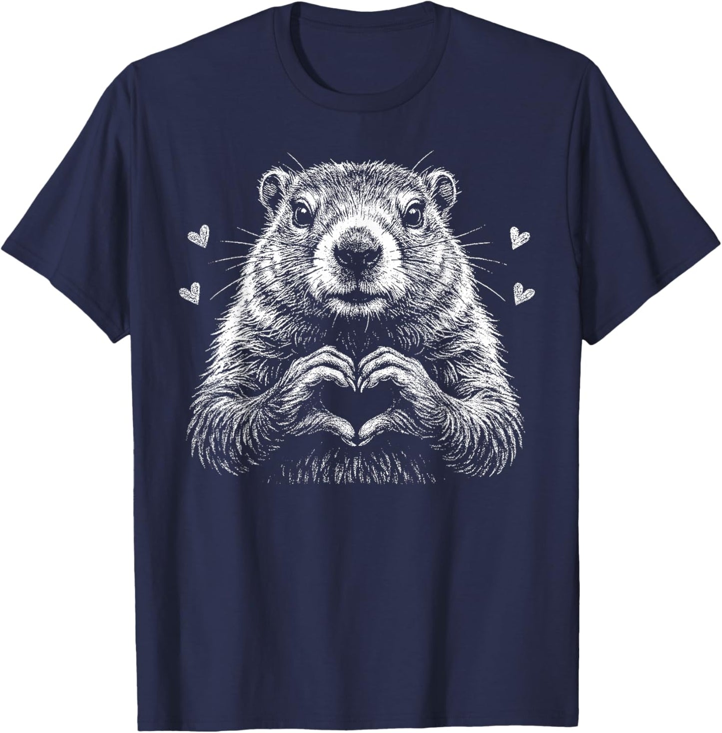 Groundhog Red Heart Shape Valentine's Day Animal Lovers T-Shirt - T-Shirt | Navy