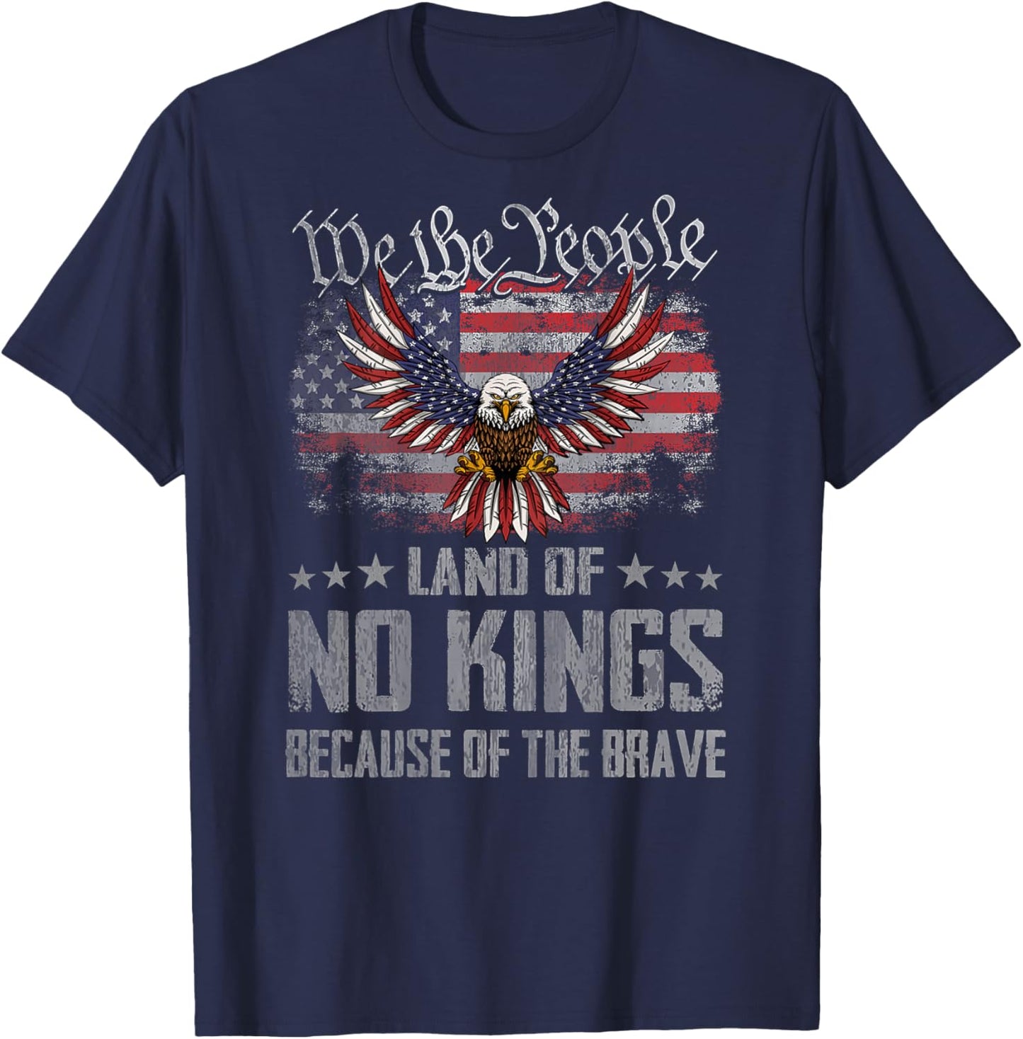 No Kings Shirt America Vintage Flag No Kings Day T-Shirt - T-Shirt | Navy