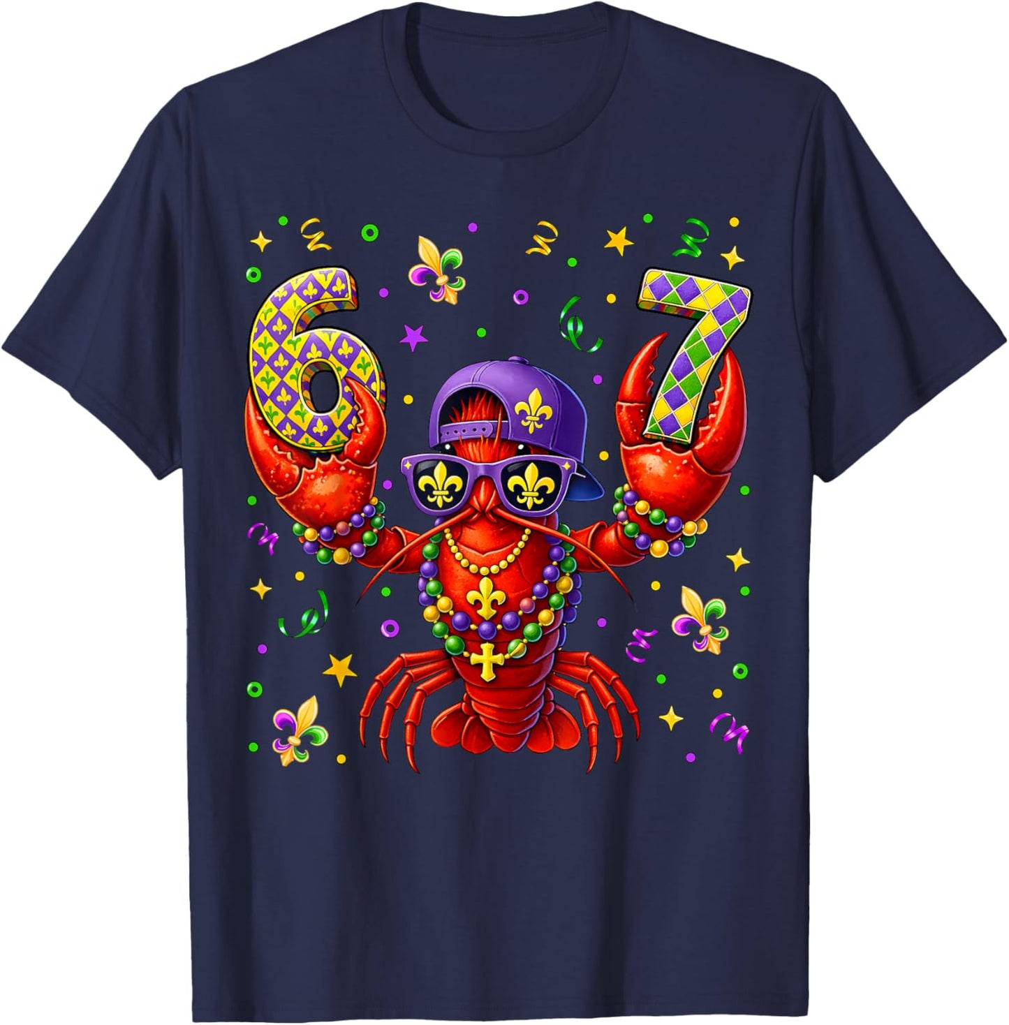 67 Mardi Gras Crawfish Beads Six Seven Carnival Boy Kids 6 7 T-Shirt - T-Shirt | Navy