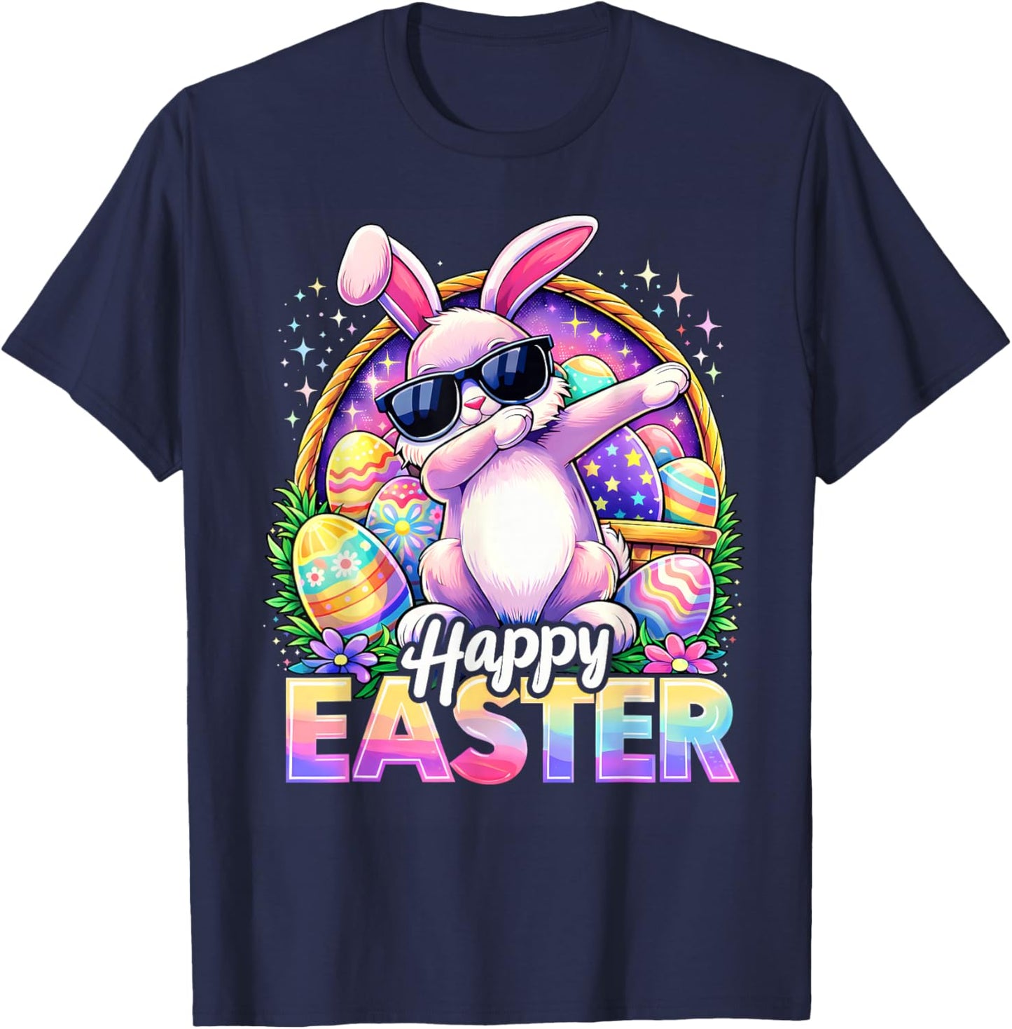 Funny Dabbing Bunny Happy Easter Sunglasses Men Women Kids T-Shirt - T-Shirt | Navy