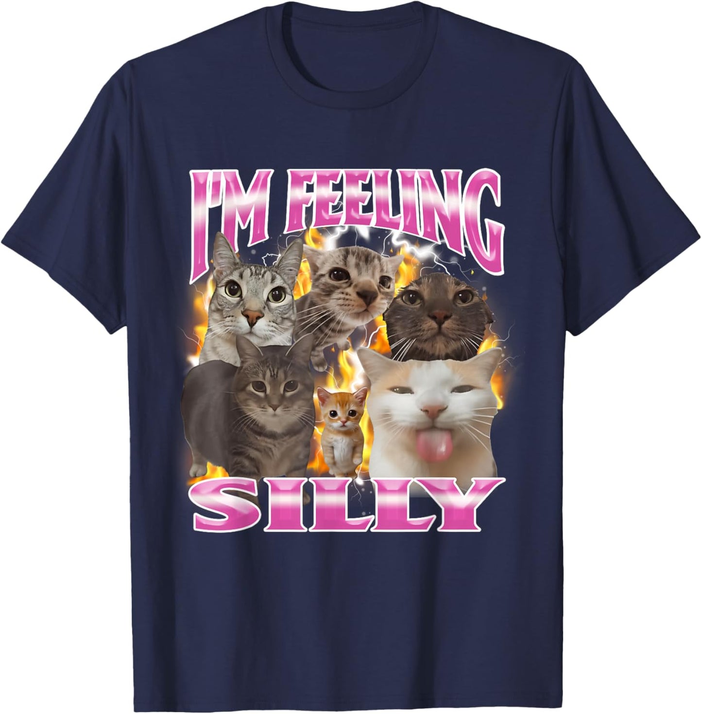 I'm Feeling Silly Funny Cat Meme Bootleg T-Shirt - T-Shirt | Navy