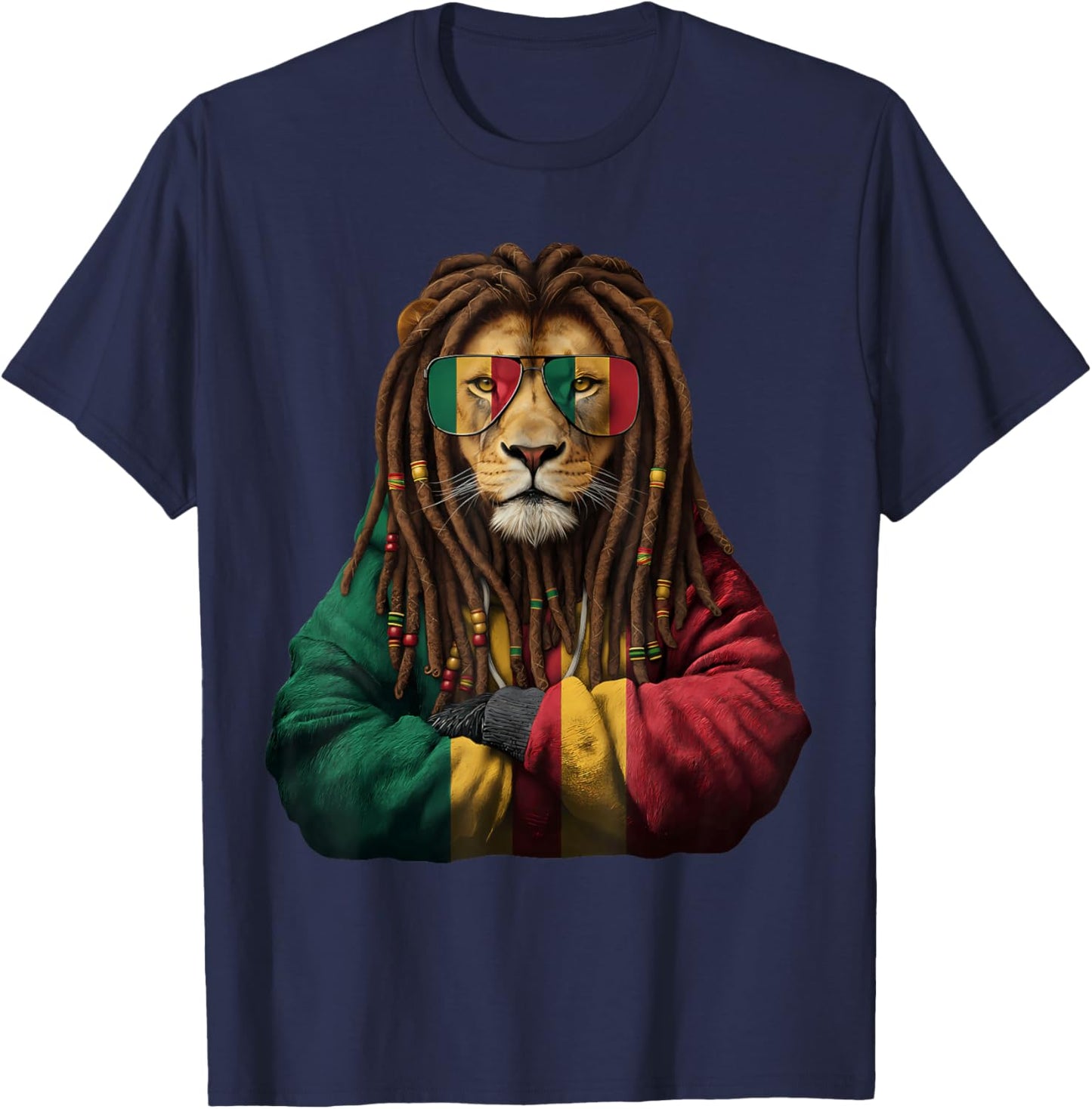 Rasta Reggae Lion of Judah Headphones Jamaican Reggae Music T-Shirt - T-Shirt | Navy