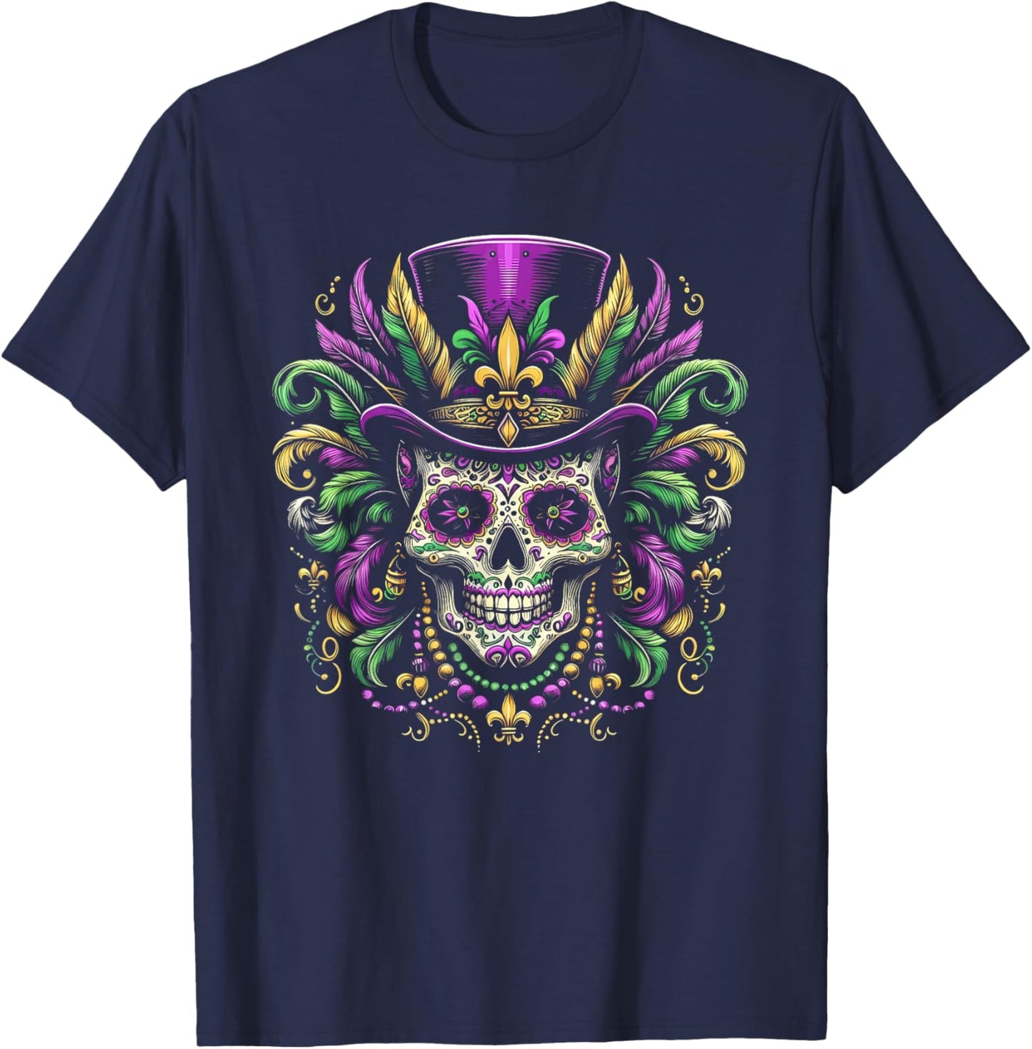 Mardi Gras Costume Sugar Skull Carnival New Orleans Trip T-Shirt - T-Shirt | Navy