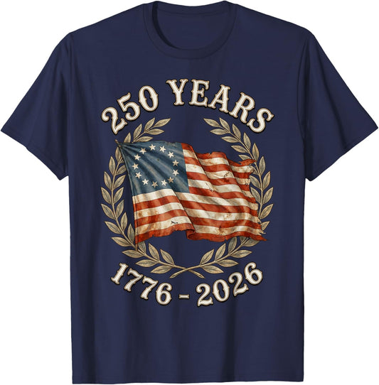 Patriotic Flag 250 Years 1776-2026 250th Birthday T-Shirt - T-Shirt | Navy