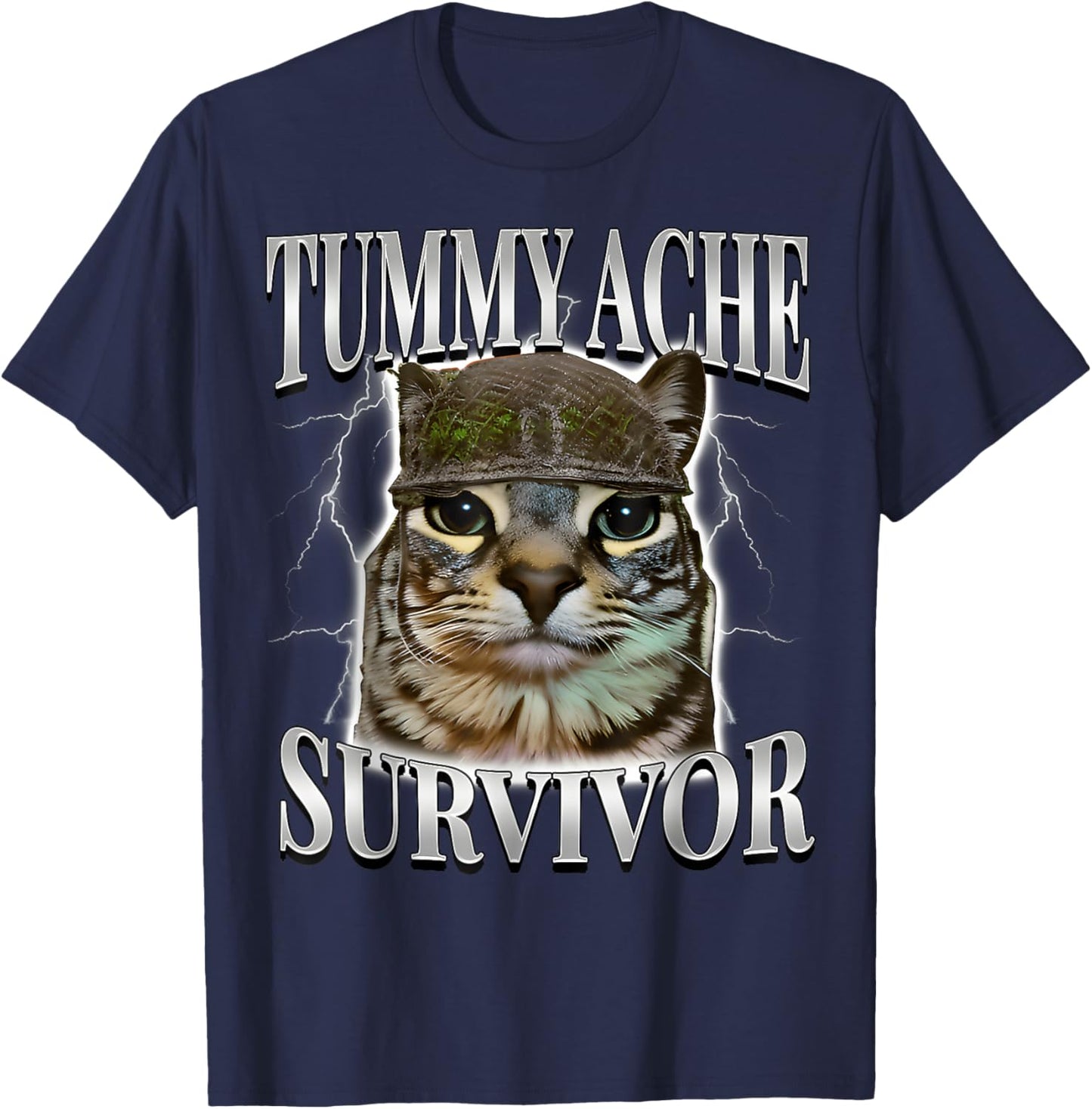 Funny Saying Cats Tummy Ache Survivor Cat Meme Humor Men T-Shirt - T-Shirt | Navy