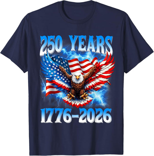 Flag Vintage 250 Years American 1776 2026 250th USA Birthday T-Shirt - T-Shirt | Navy