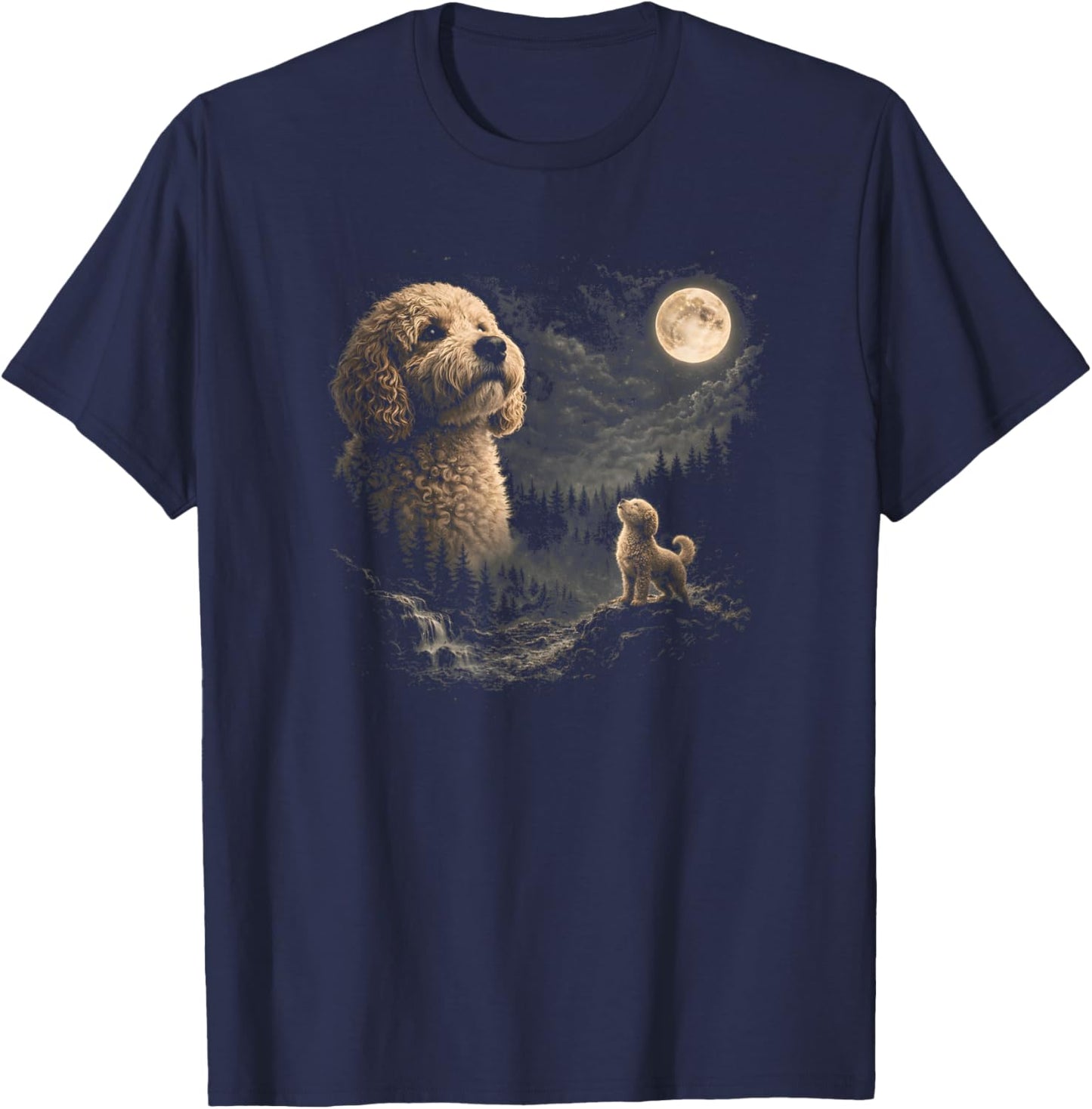 Goldendoodle Howling to The Moon Vintage 90s Retro Animal T-Shirt - T-Shirt | Navy