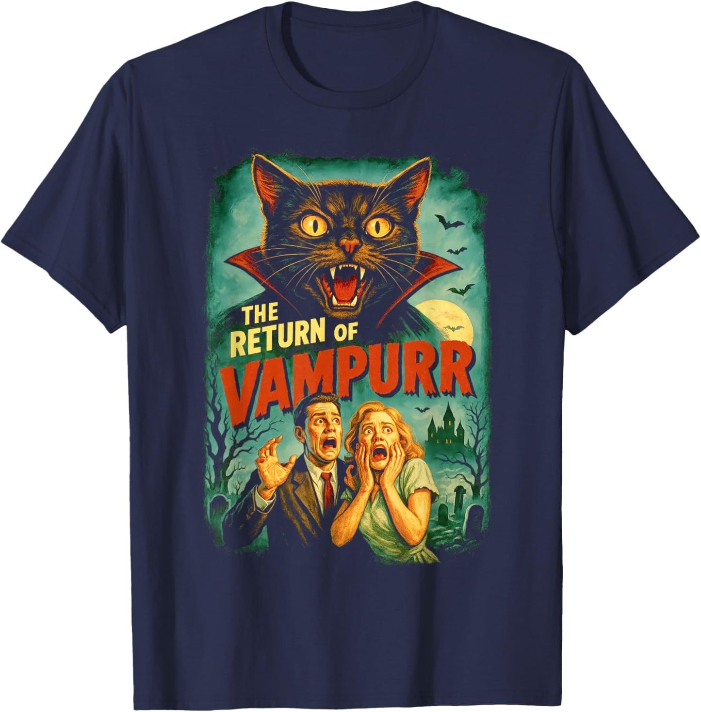 Vampurr Return | Funny Cat Vampire Horror 80's B-Movie T-Shirt - T-Shirt | Navy