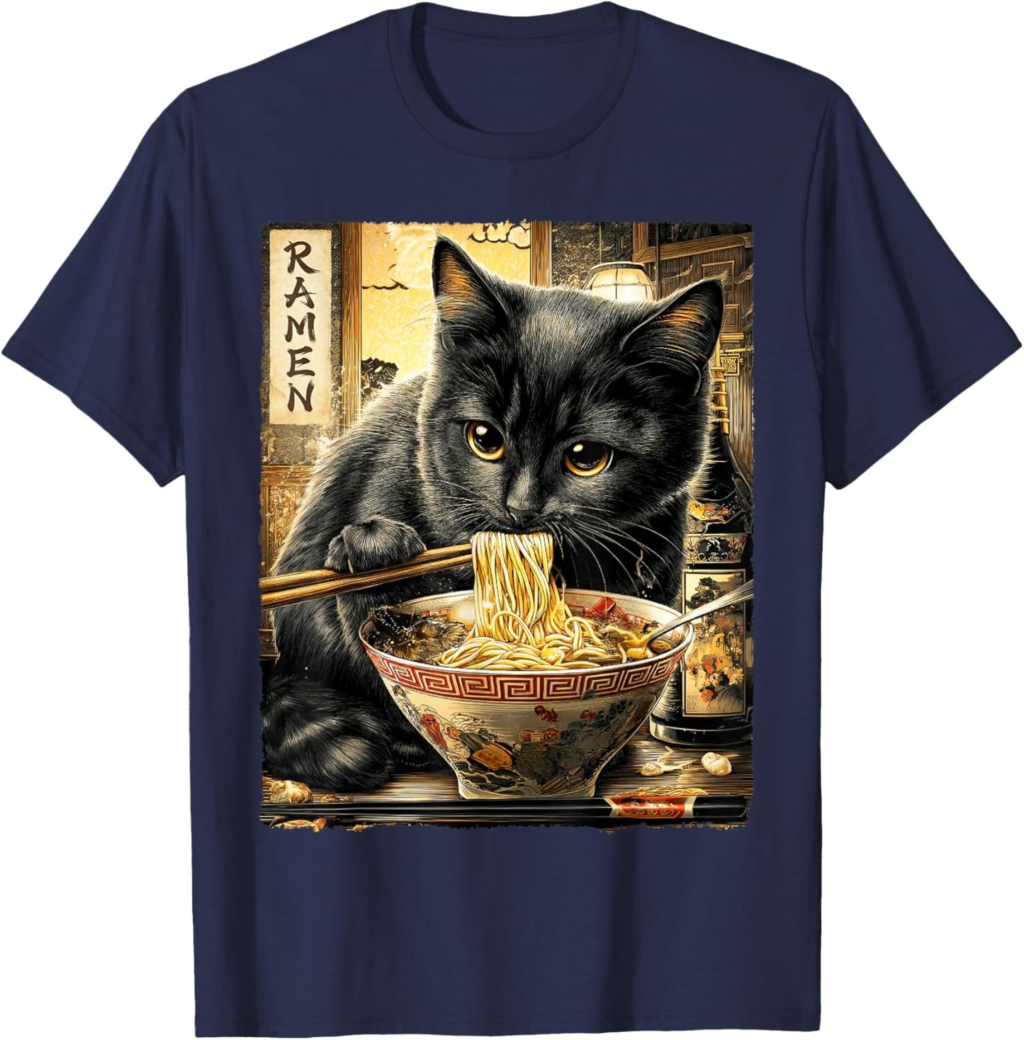 Funny Ramen Cat Noodle Lovers Anime Otaku T-Shirt - T-Shirt | Navy