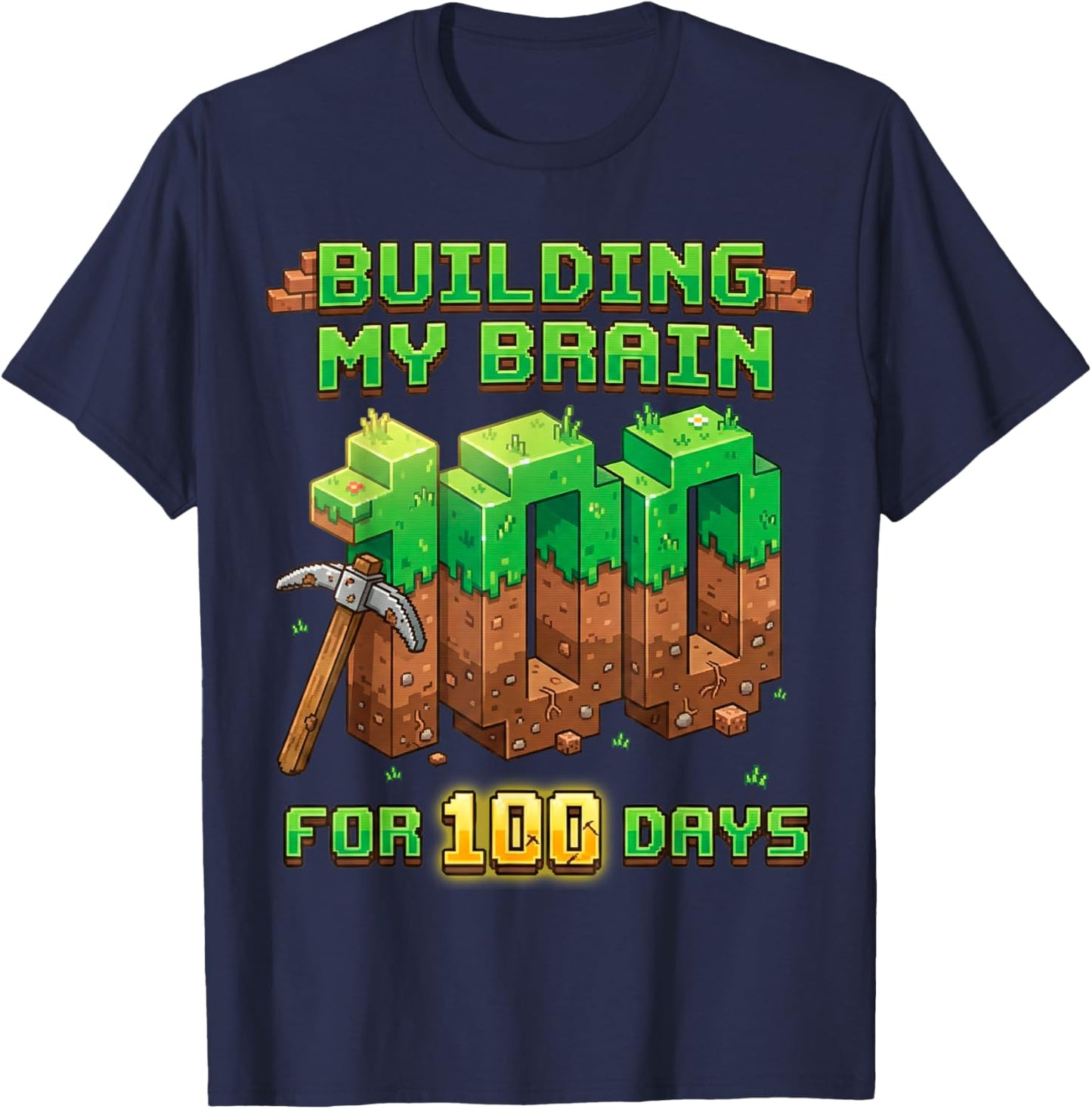 Building My Brain for 100 Days of School T-Shirt - T-Shirt | Navy