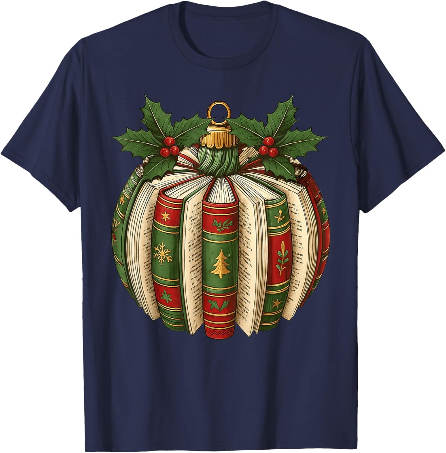 Book Ornaments Book Lover Cozy Christmas Teacher Librarian T-Shirt - T-Shirt | Navy