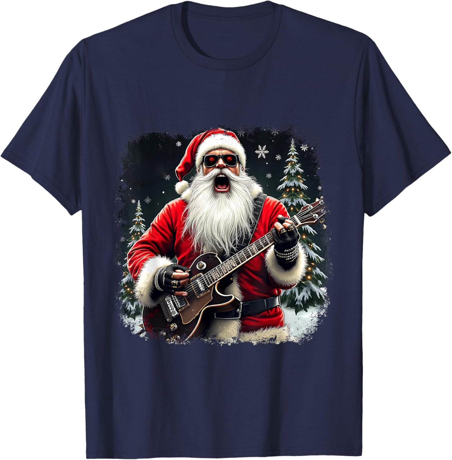 Santa Music Lovers Jingle Bell Rock Trending Christmas T-Shirt - T-Shirt | Navy