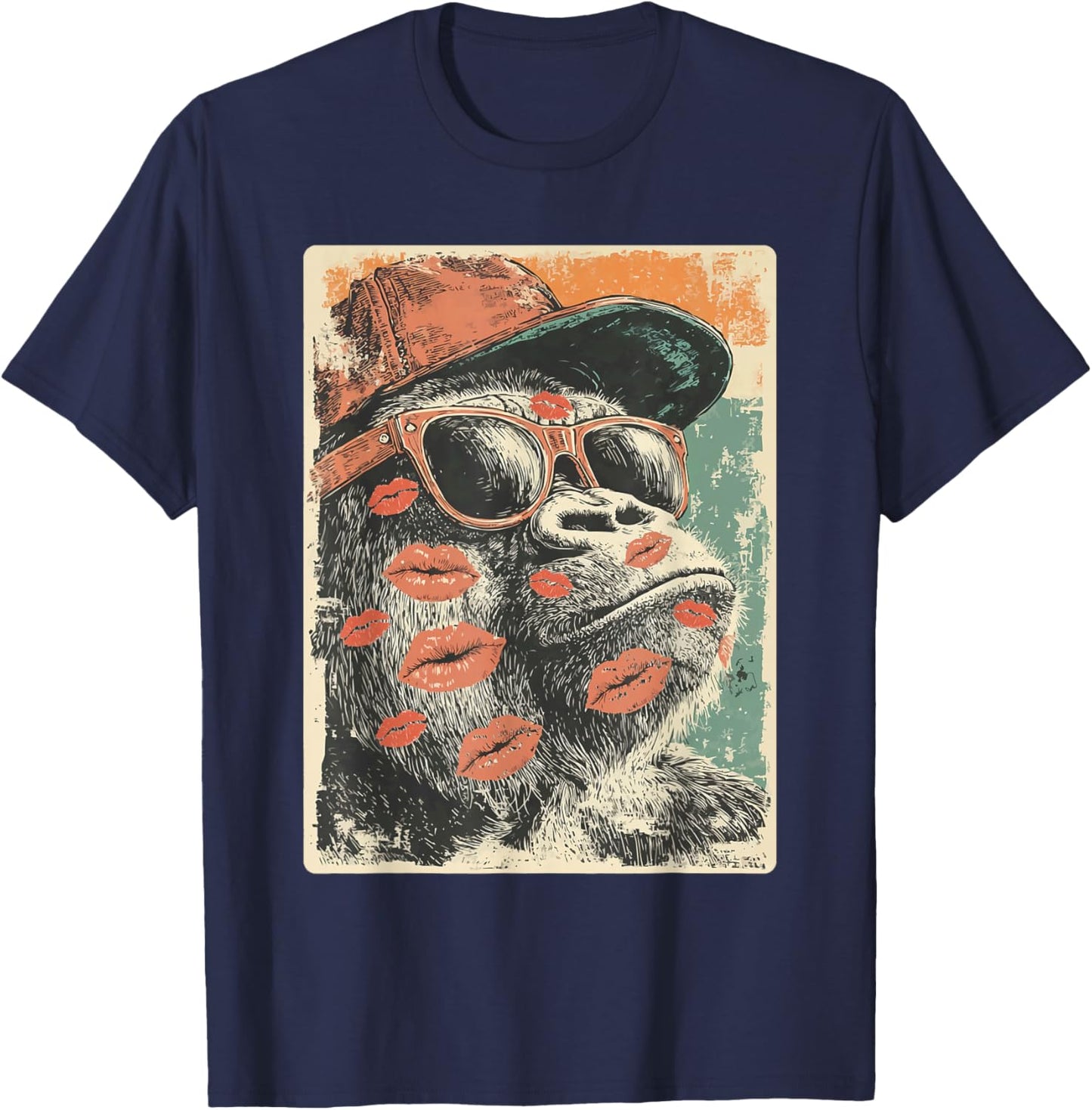 Cute Gorilla with Sunglasses Kisses Valentine's Day Animal T-Shirt - T-Shirt | Navy