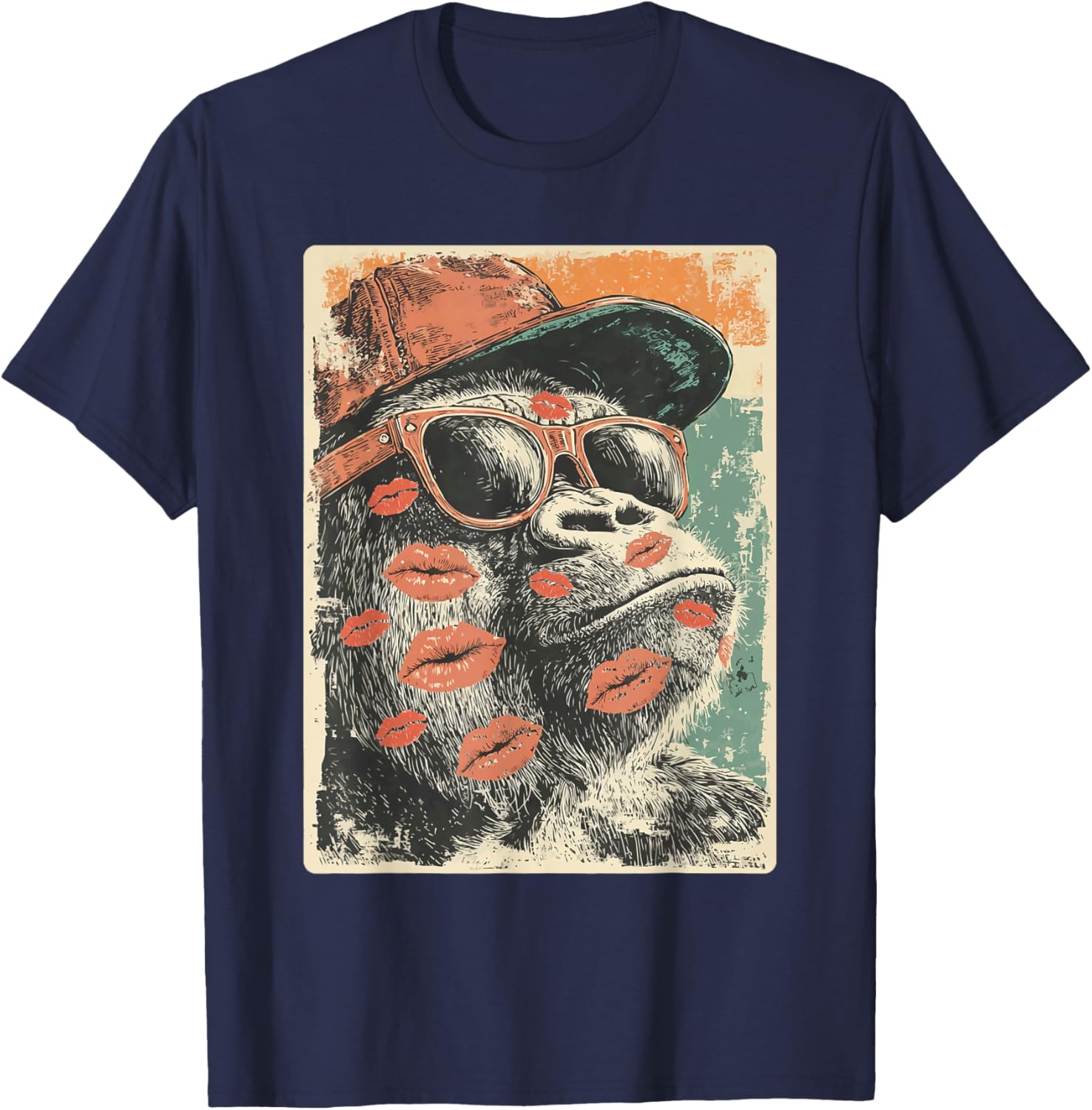 Cute Gorilla with Sunglasses Kisses Valentine's Day Animal T-Shirt - T-Shirt | Navy