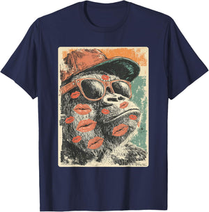 Cute Gorilla with Sunglasses Kisses Valentine's Day Animal T-Shirt - T-Shirt | Navy