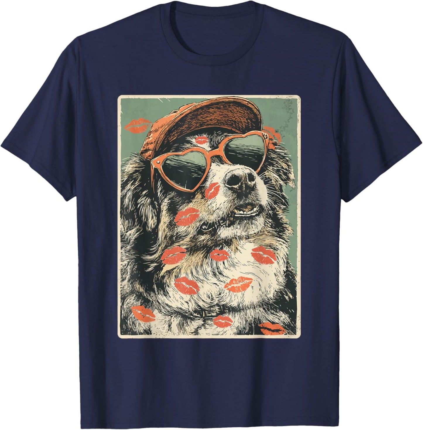 Australian Shepherd in Sunglasses Aussie Dog Valentine's Day T-Shirt - T-Shirt | Navy