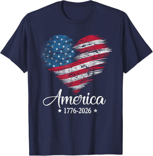 America Flag US Heart 1776 2026 4th of July 250th Birthday T-Shirt - T-Shirt | Navy