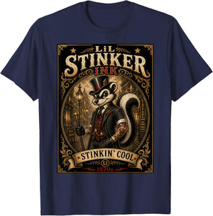 Lil Stinker Ink Vintage Tattoo Skunk Design 1870s Style T-Shirt - T-Shirt | Navy