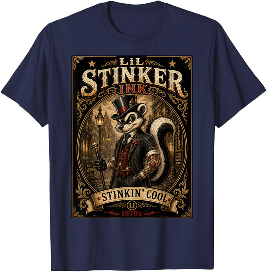 Lil Stinker Ink Vintage Tattoo Skunk Design 1870s Style T-Shirt - T-Shirt | Navy