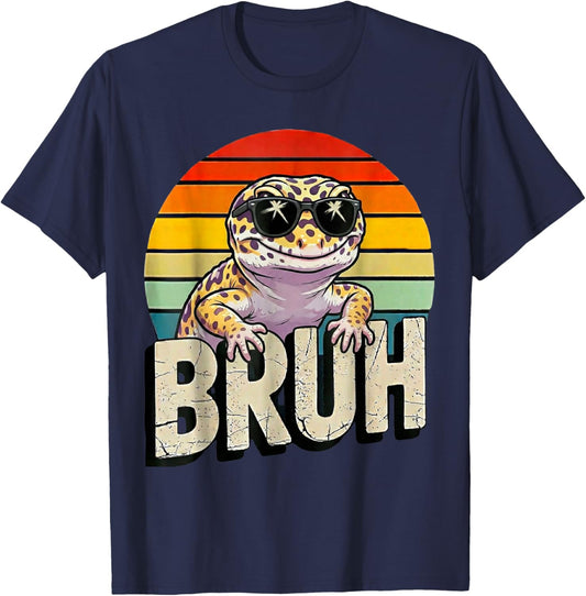 Cute Reptile Kids Boys Girls Bruh Leopard Gecko Lover Meme T-Shirt - T-Shirt | Navy