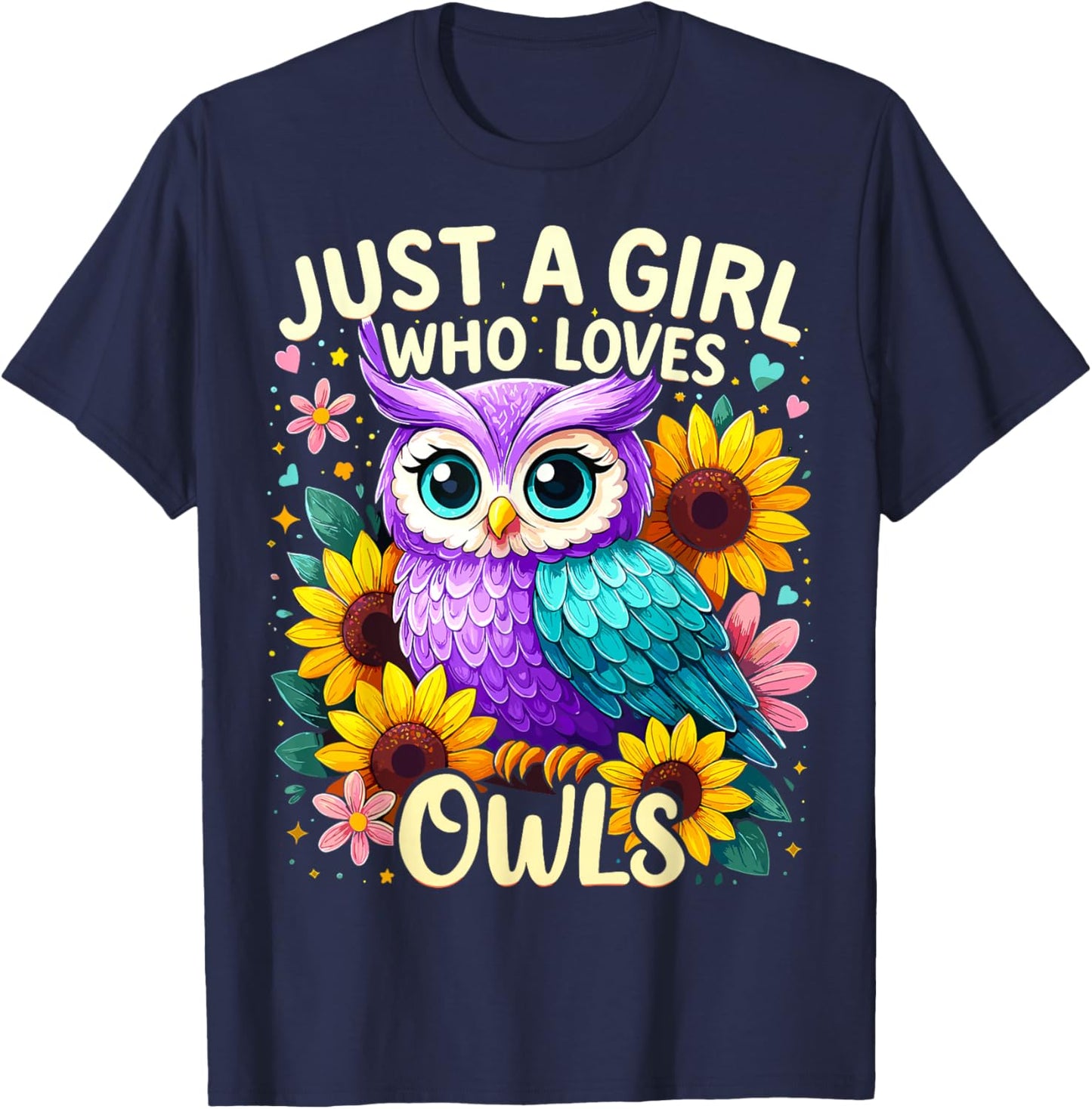 Just a Girl Who Loves Owls Cute Colorful Owl T-Shirt - T-Shirt | Navy