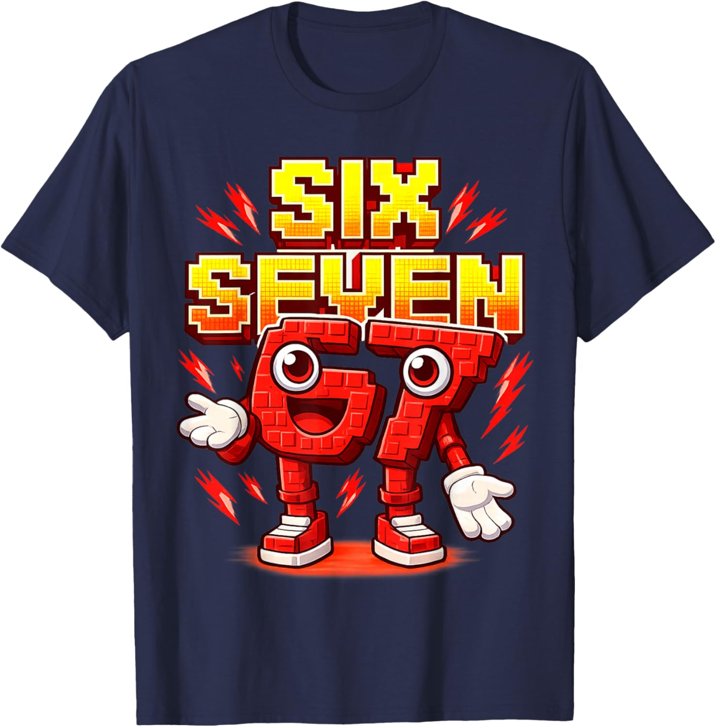 I was 6 Now I'm Six 7 Seven Years Brainrot Birthday T-Shirt - T-Shirt | Navy