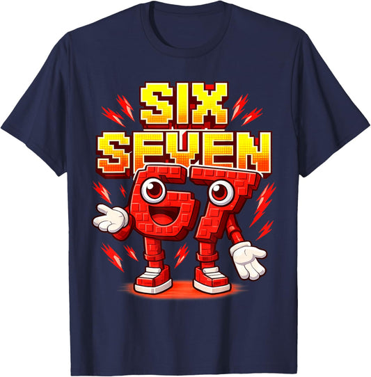 I was 6 Now I'm Six 7 Seven Years Brainrot Birthday T-Shirt - T-Shirt | Navy