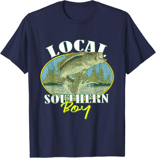 Local Southern Boy Fishing Retro Southern Outdoors T-Shirt - T-Shirt | Navy