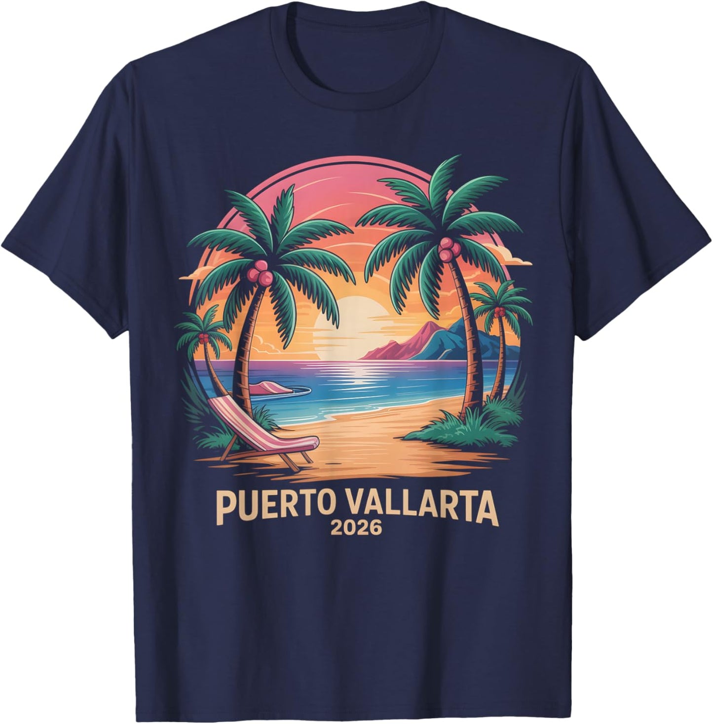 Vintage Puerto Vallarta 2026 Beach Trip Holiday Vacay BFF T-Shirt - T-Shirt | Navy