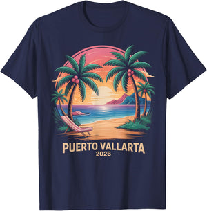 Vintage Puerto Vallarta 2026 Beach Trip Holiday Vacay BFF T-Shirt - T-Shirt | Navy