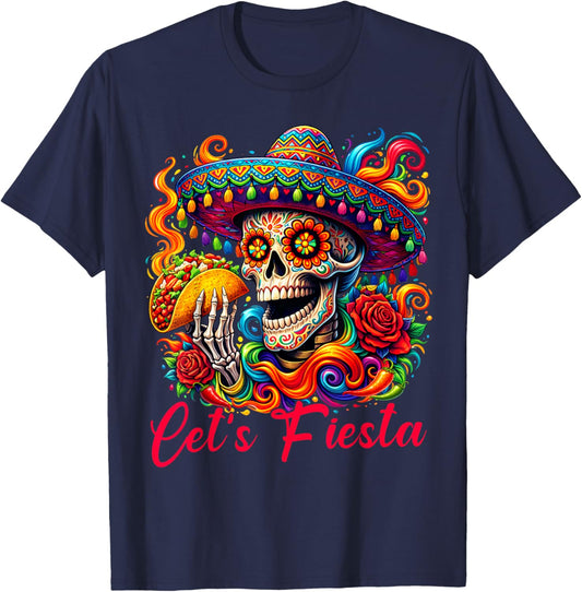 Cinco De Mayo Let's Fiesta Skeleton Skull Taco Men Women Kid T-Shirt - T-Shirt | Navy