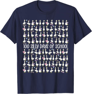 100 Silly Days of School Funny Silly Goose 100 Days T-Shirt - T-Shirt | Navy