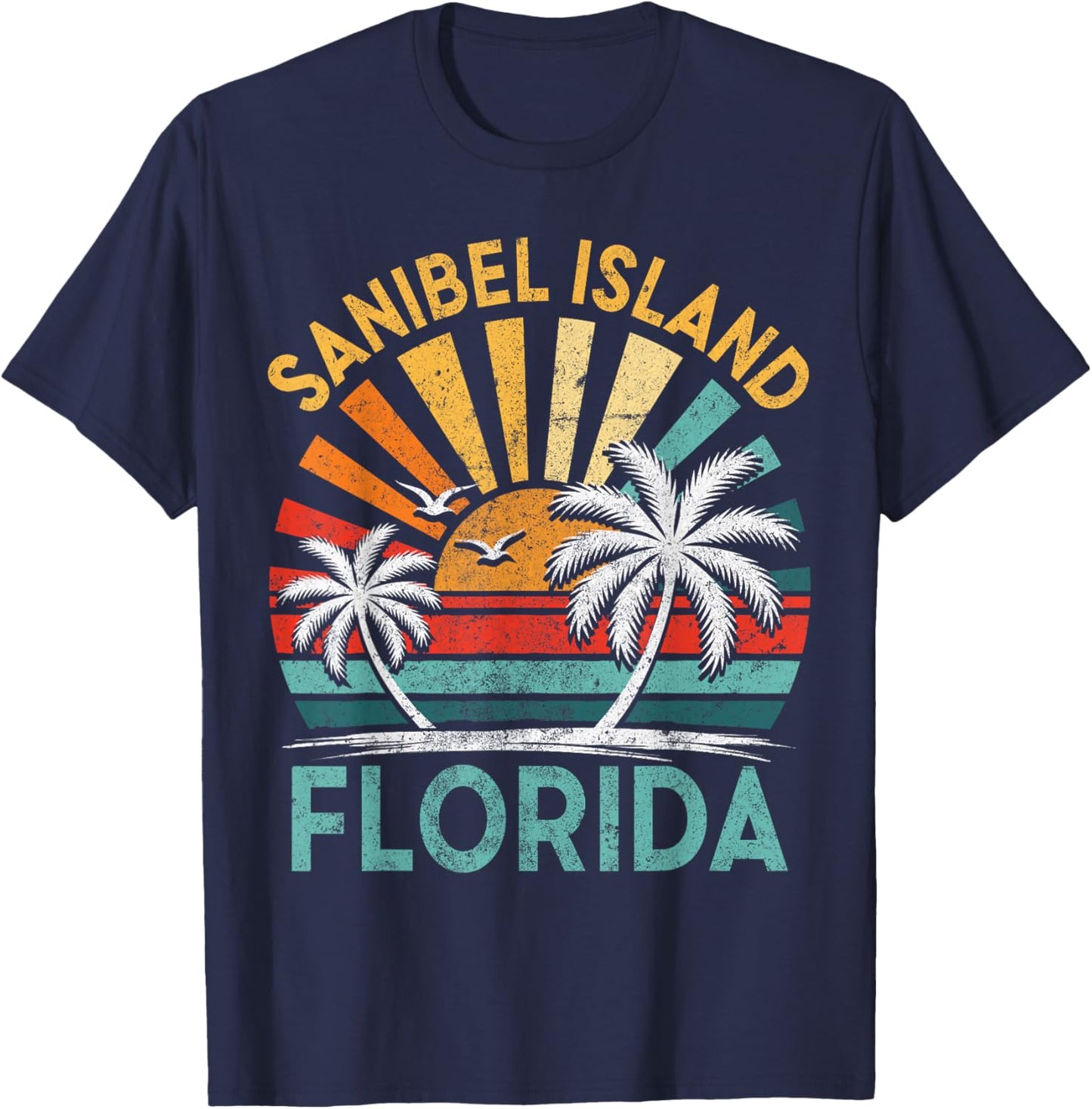 Sanibel Island Florida Family Vacation Vintage Sunset T-Shirt - T-Shirt | Navy