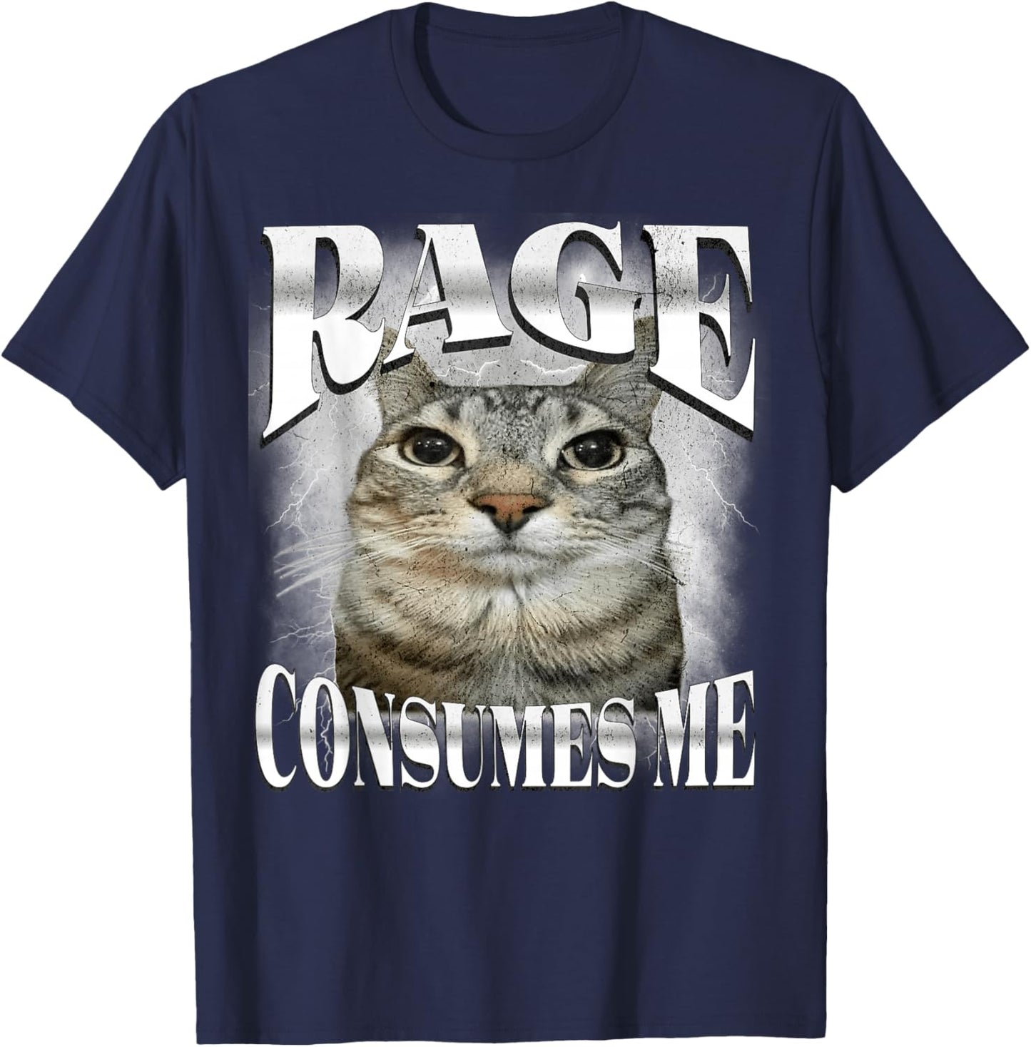 Rage Consumes Me Funny Silly Staring Cat Meme Women Men T-Shirt - T-Shirt | Navy
